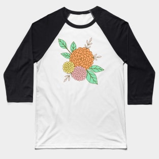 Wild colorful flowers botanical design in green, orange, pink and yellow Baseball T-Shirt